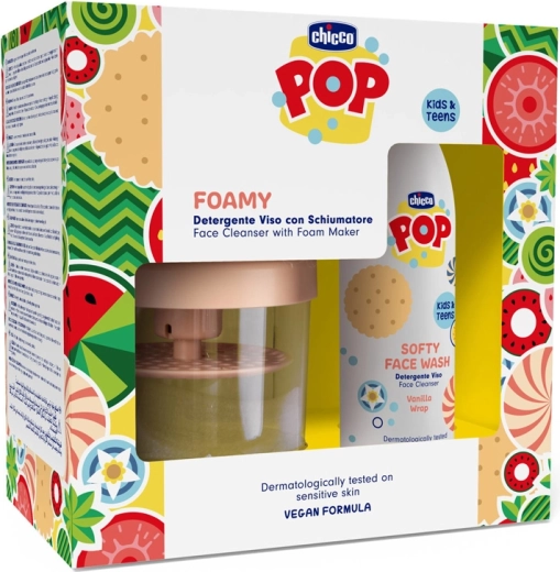 Chicco pop softy õrn näopuhastusgeel vanilla wrap 150 ml vahustamispudeliga