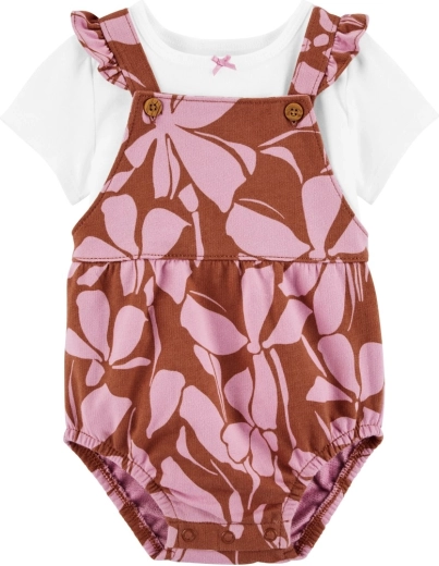 Carter'si 2-osaline beebikomplekt: lühikeste varrukatega T-särk ja traksidega püksikud pink floral (tüdruk, 6 m)