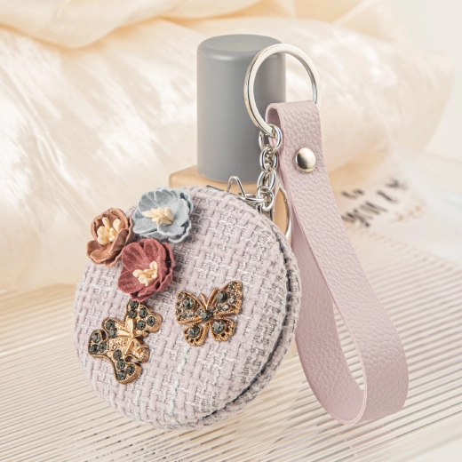Pocket Mirror Butterfly Dance with Lavender Tweed and Spring Flowers