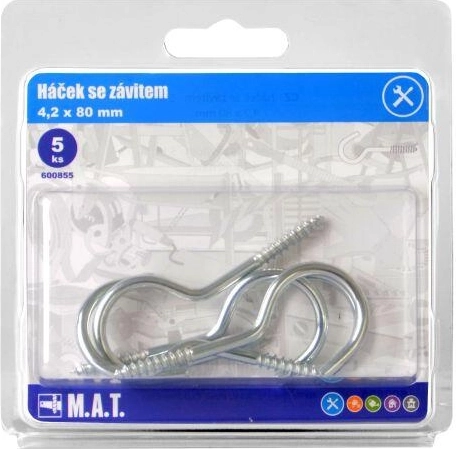 Hook with thread 80 × 4.2 mm, galvanized, 5 pcs