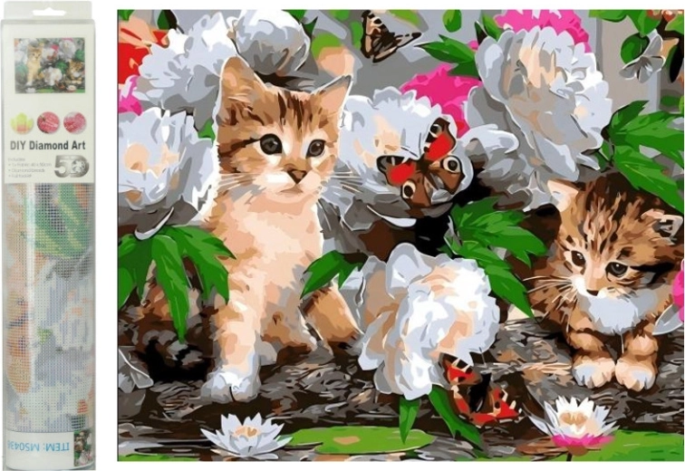 Diamond Mosaic Kittens in Flowers