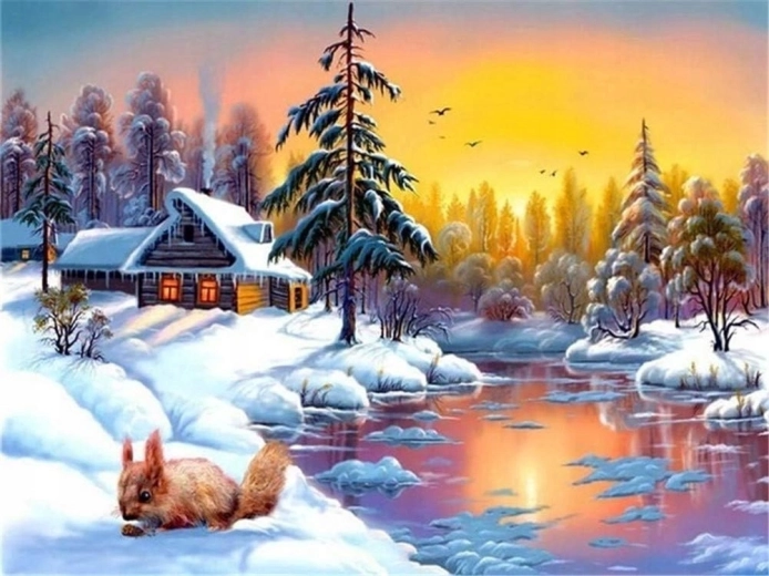 Norimpex Numbrite järgi maalimine „Orav talvel“ 40 × 50 cm