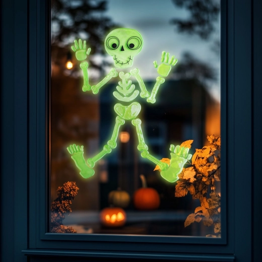 Phosphorescent Halloween Window Decoration – Skeleton, 24 × 15 cm