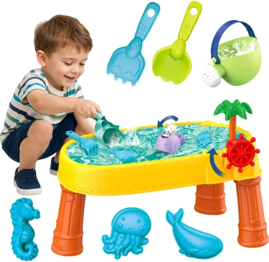 Woopie 2-in-1 water and sand table with pirate theme and 8 accessories