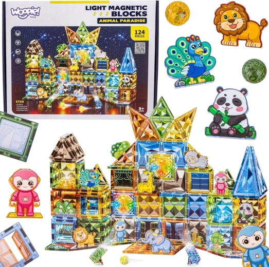 Woopie magnetiline helendav 3D ehituskomplekt – loomade maailm, 124 osa