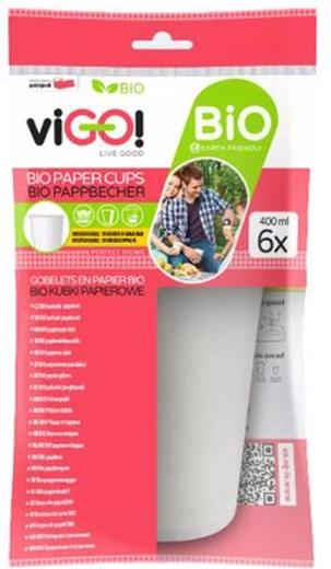 Bio Paper Cups 400 ml VIGO, 6 pcs