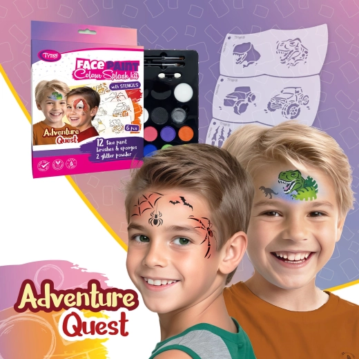 TyToo Adventure Quest näomaalimiskomplekt 6 Mosaic šablooniga