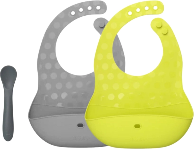 Bblüv Pöket silikoonist pudipõllede ja lusika komplekt lime/grey