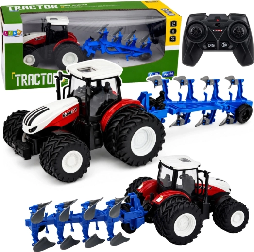 RC farm tractor with multi-furrow plow 1:24 (2.4 GHz) red