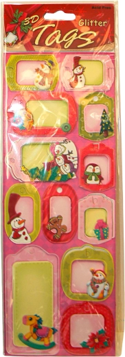 3D Christmas gift tags with glitter – set of 12, mixed designs