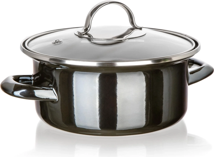 Emailpott klaaskaanega 18 cm Metallic Black, 1,3 l