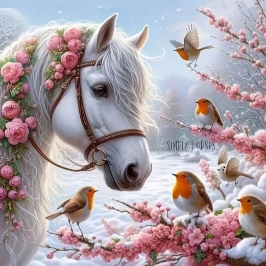 NORIMPEX Paint by Numbers – Horse with Birds on a Branch 40 × 50 cm