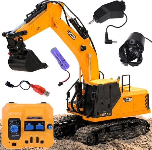 Remote-controlled tracked JCB excavator with 3 interchangeable attachments - 1 piece