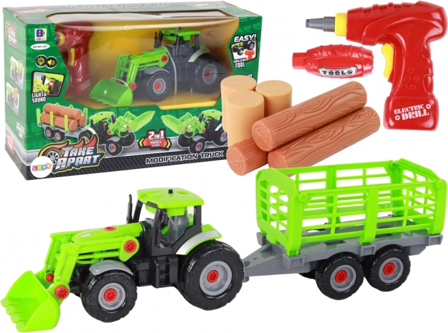 DIY kokkupandav traktor käruga kruvikeerajaga