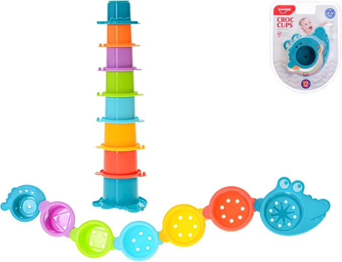 Stacking and Connecting Water Cups Crocodile 2-in-1, 8 pcs (12m+)