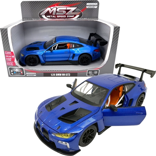 Metallist mudel 1:24 BMW M4 GT3 sinine tulede ja helidega
