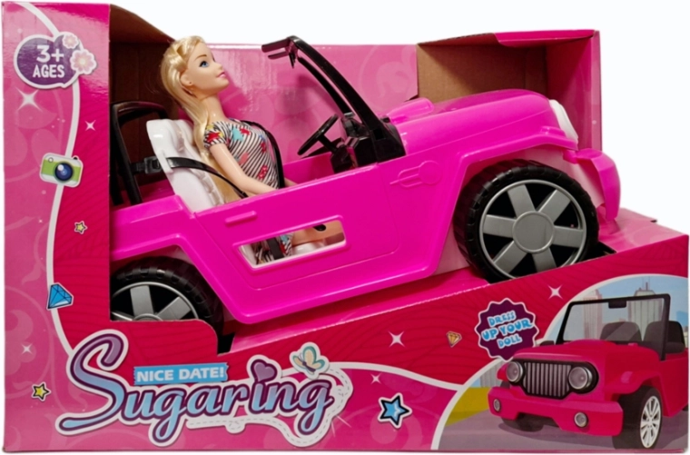 Nukuauto koos nukuga – tumeroosa kabriolett