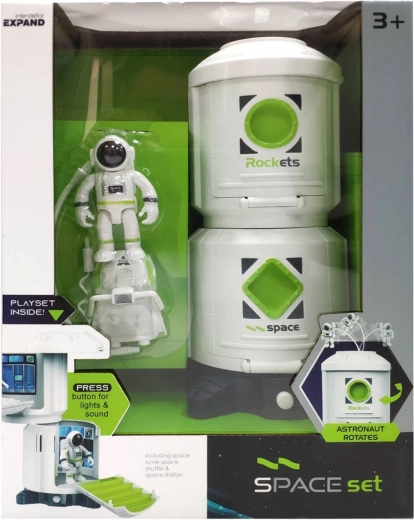 Space station playset with astronaut, light and sound