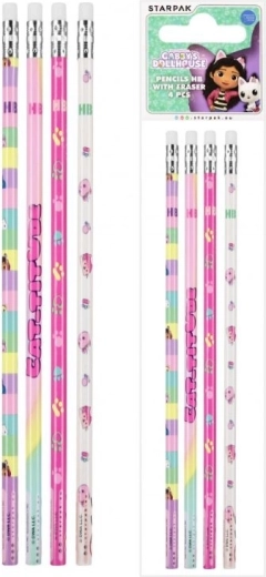 Kustutuskummiga pliiatsid Gabby's Dollhouse (komplekt 4 tk)