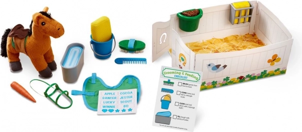 Hoolduskomplekt pehme mänguhobusega lastele 3+