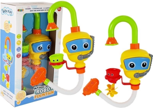 Värviline vannirobot juga ja tassidega