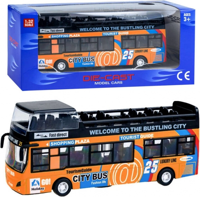 Metallist kahekorruseline buss avanevate ustega – Oranžová