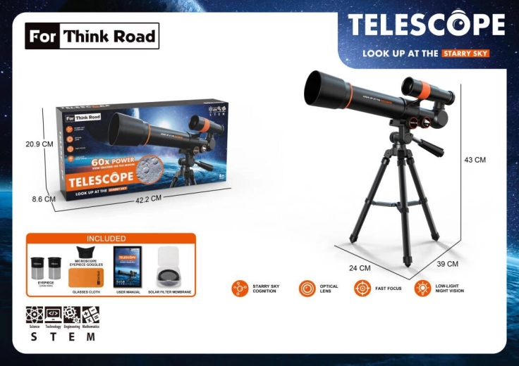 Sparkys laste astronoomiline teleskoop tarvikutega 60x, must
