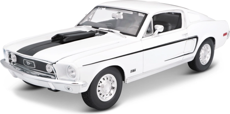 Maisto 1968 Ford Mustang GT Cobra Jet – metallist auto mudel 1:18 valge