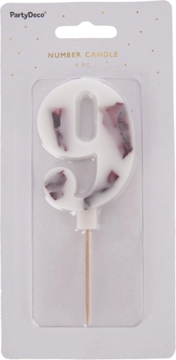 White flower-shaped cake candle – number 9, 8 cm