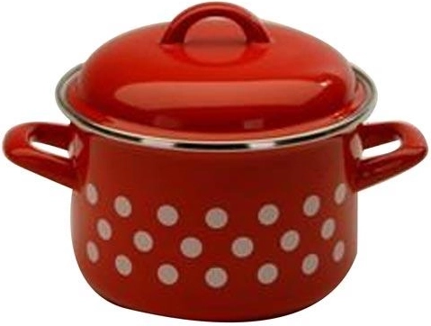 Enamel pot with lid Polka Dot, 18 cm, 3 l, red