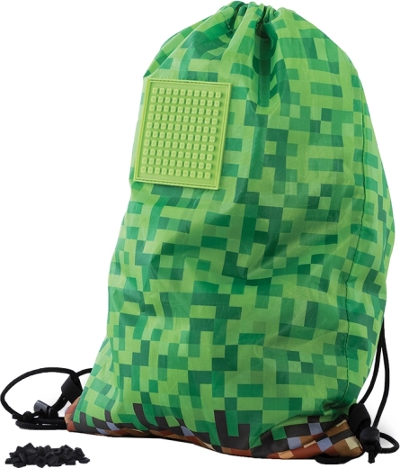 PIXIE CREW Minecraft Green-Brown Drawstring Backpack