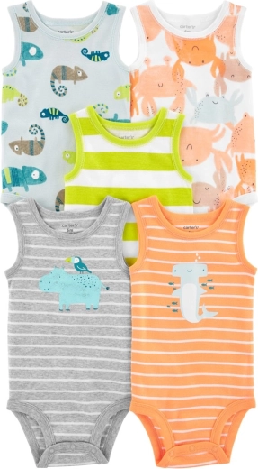 Carter's puuvillased varrukateta bodid poistele – komplekt 5 tk Stripes & Animals (6 kuud)