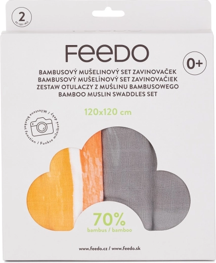 Feedo bambusest musliinist mähkimislinad 2 tk 120 × 120 cm vikerkaarega verstapostiprindiga