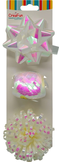 Gift set white iridescent glossy – ribbon 10 m and 2 bows