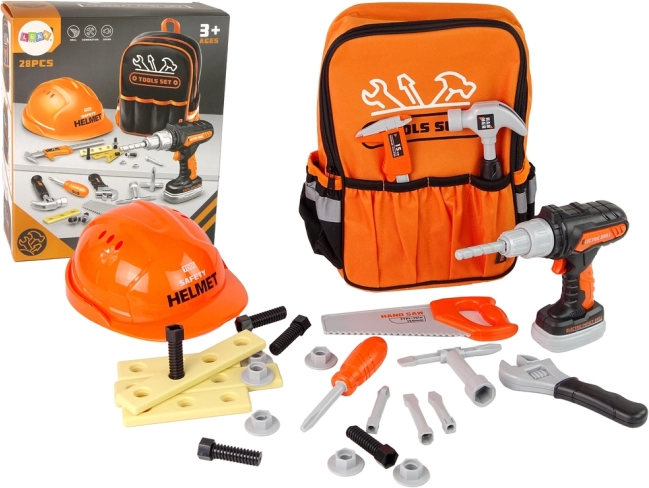 Children's tool set with backpack and helmet