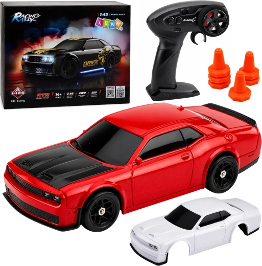 RC driftiv sportauto 4WD 1:43 güroskoobiga ESP, punane