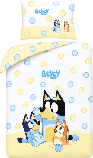 Puuvillane voodipesukomplekt beebivoodile Bluey, valge-kollane