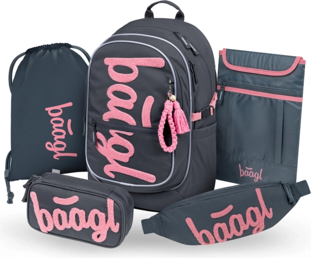 BAAGL komplekt Core Logo roosa – seljakott, pinal, kotike, vöökott ja sülearvutikott (GRS)