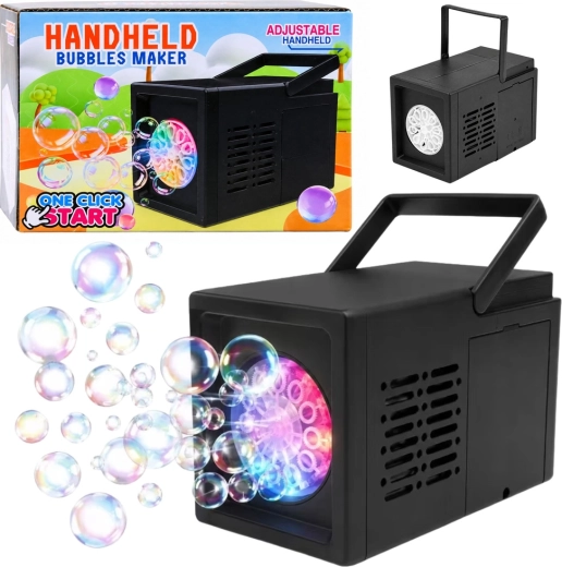 Portable automatic bubble machine with 10 openings, black