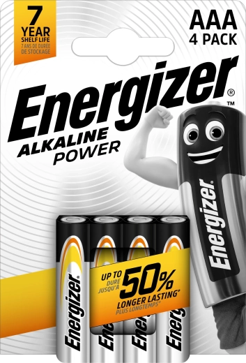 Energizer Alkaline Power AAA micro batteries, 4 pcs