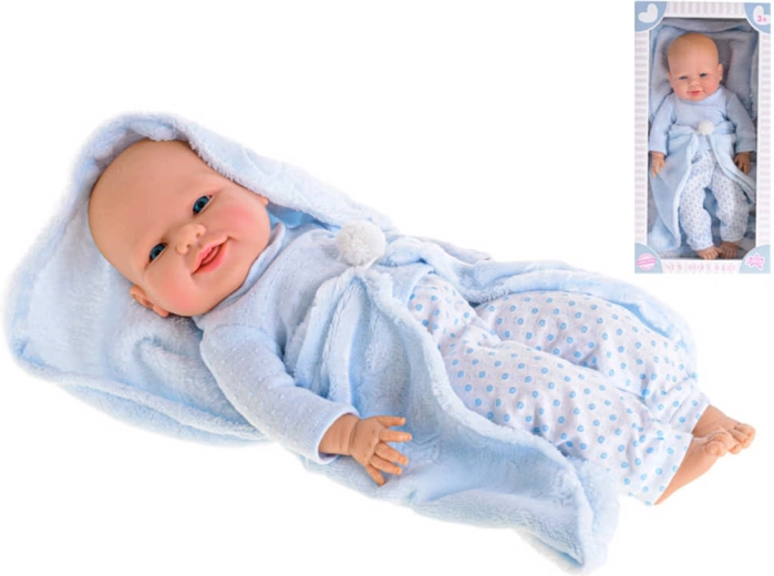 Vinüülist beebinukk poiss tekiga 42 cm
