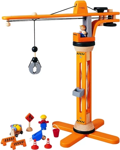 PlanToys puidust ehituskomplekt kraanaga