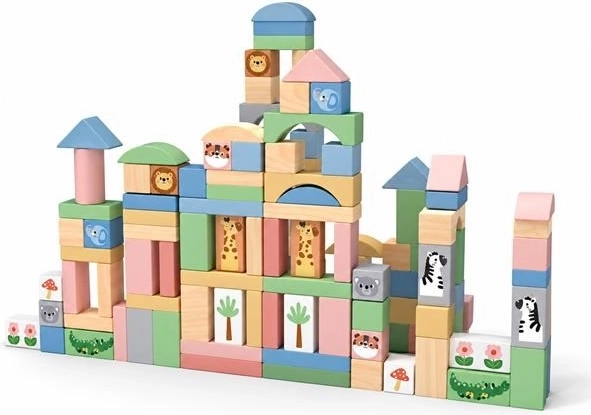 Puidust klotsid Safari Montessori 120 tk Baby Mix