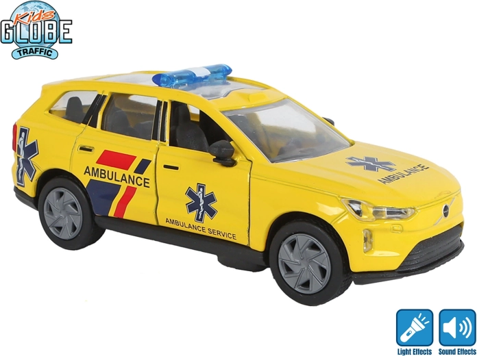 Kids Globe Traffic metal Volvo EX90 ambulance with pull-back action, light and sound 13.5 cm