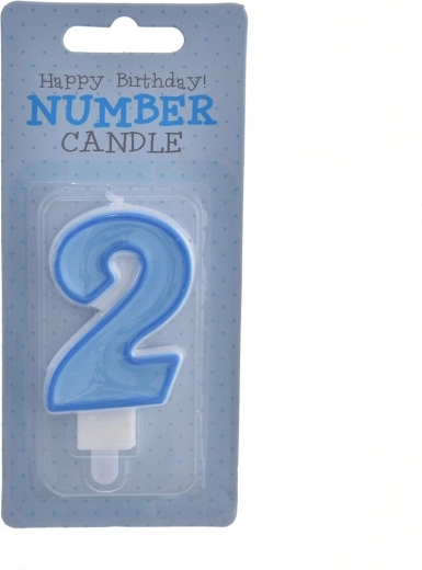 Number 2 Cake Candle, Blue, 7 cm