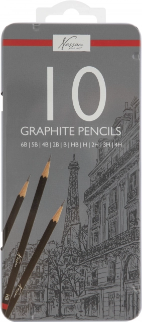 Grafiitpliiatsid joonistamiseks 6B–4H, 10 tk komplekt metallkarbis