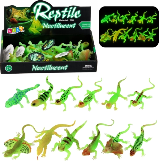 Fluorestseeruv kummist sisalikufiguur, mis helendab pimedas, 15 cm