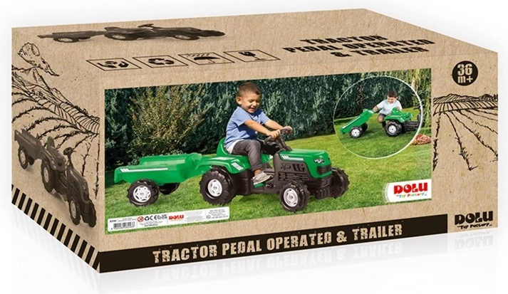 Dolu pedaaltraktor haagisega, roheline