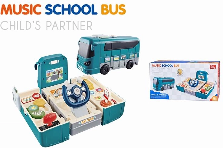 Interactive foldable bus with steering wheel for children