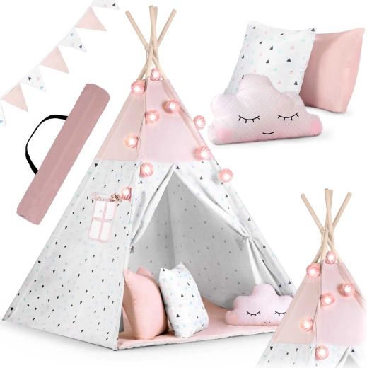 Laste tipi-telk vaniku ja tuledega NUKIDO – roosa